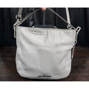 Michael Kors Medium Hammered Leather Messenger Crossbody Purse in Dove Gray